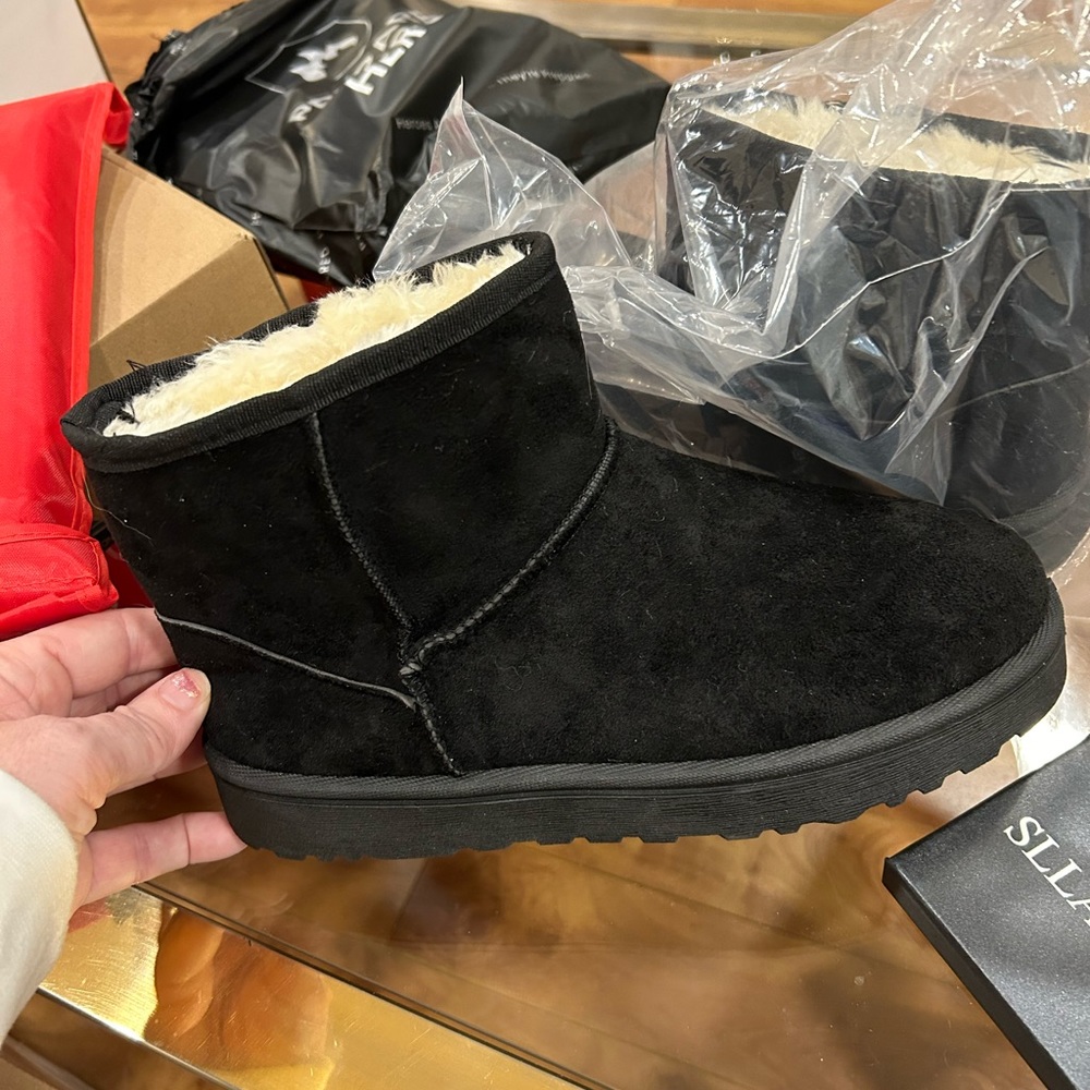 Ladies size 6 - 6 1/2 Ugg knock off booties as seen on Tic Tok. Black. 2 pairs